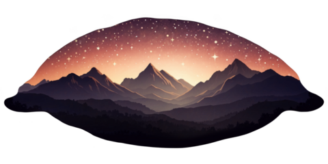 Starry Mountain Landscape, transparent background, white background