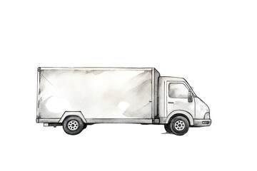 Transparent - background, watercolor - style illustration of a delivery truck, ideal for logistics - related branding, transportation - themed designs, and shipping - industry materials.