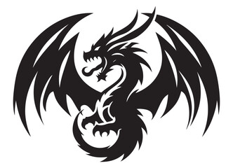 Silhouette Dragon Vector Illustration with Spread Wings Design