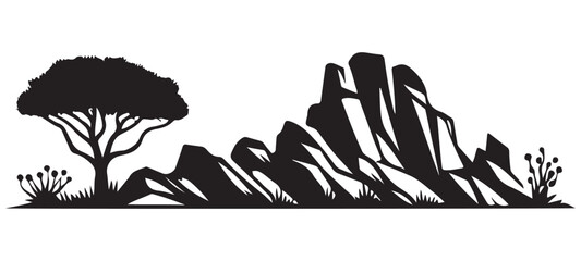 Silhouette of Mountain Range and Acacia Tree Landscape Design