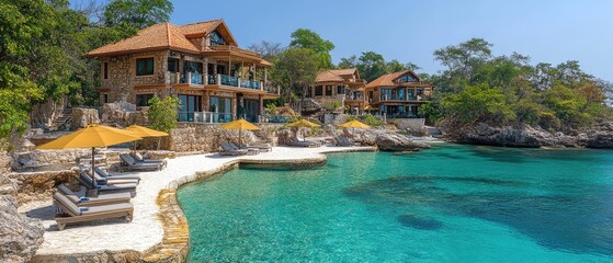 Fototapeta premium Luxurious beachfront villas by the turquoise sea