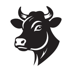 cow silhouette head icon, simple cow icon, cow vector illustration