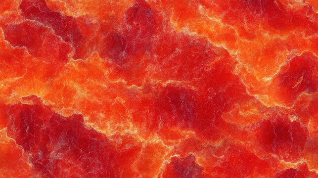 Seamless Red Aventurine abstract background featuring vibrant red and orange hues with fluid, wavy patterns. The image has a rich texture and depth, resembling flowing lava or molten material.
