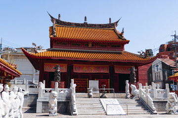 Fototapeta premium Confucius shrine in Nagasaki, Koshi-byo, Confucian temple in Nagasaki, Japan, Nagasaki prefecture, Museum of Chinese History and Palace Museum in a sunny day, Chinese shrine, Kyushu island region