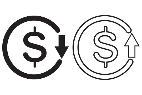 Dollar rate increase vector icon set. Rise cost vector illustration. Business money cash increase signs set eps 10 