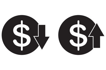Dollar rate increase vector icon set. Rise cost vector illustration. Business money cash increase signs set eps 10 