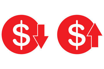 Dollar rate increase vector icon set. Rise cost vector illustration. Business money cash increase signs set eps 10 