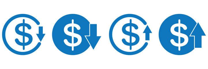 Set of cost symbol dollar increase and decrease icon. Money vector symbol isolated on background  design eps 10 