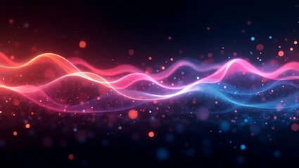 Fototapeta premium Abstract glowing lines of colorful light create a bright, energetic wave design on a dark backdrop
