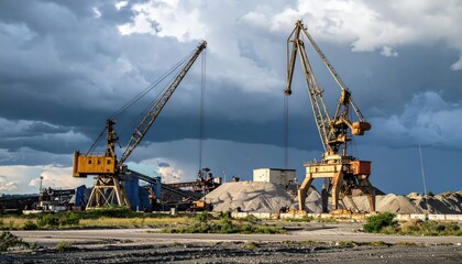Industrial Crane Operations at a Gravel and Sand Extraction Site