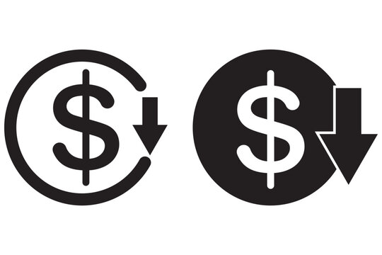 Set of cost symbol dollar increase and decrease icon. Money vector symbol isolated on background  design eps 10 