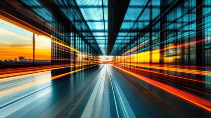 Obraz premium Motion blur urban tunnel at sunset