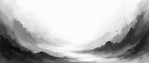Modern minimalist watercolor painting of black and white scenery