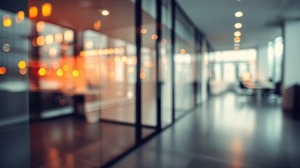 Blurry office interior with glass walls modern workspace professional environment urban concept