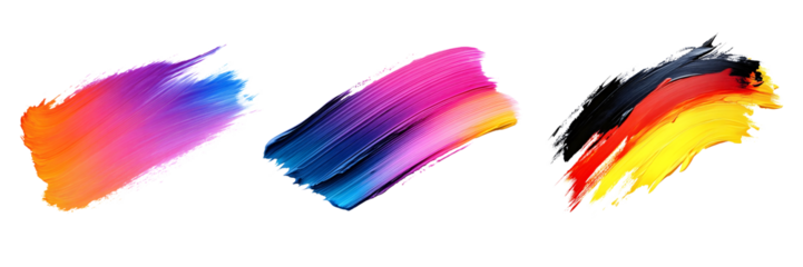 Colorful artistic paint brush strokes set with vibrant gradients and bold textures isolated on a transparent background for design projects
