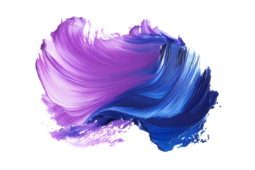 Vibrant purple and blue acrylic brush stroke isolated on a transparent background for abstract art