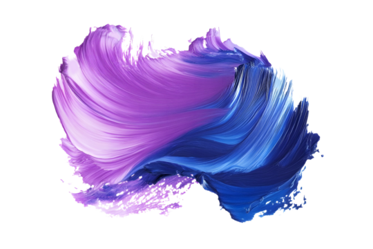 Vibrant purple and blue acrylic brush stroke isolated on a transparent background for abstract art