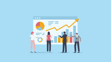 Team analyzing data growth charts progress success strategy meeting planning