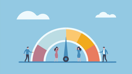 Teamwork boosts performance Celebrate success vibrant gauge happy team flat