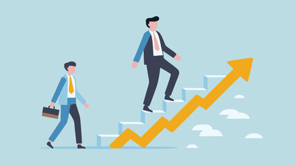 Obraz premium Business growth career advancement upward mobility climbing stairs success