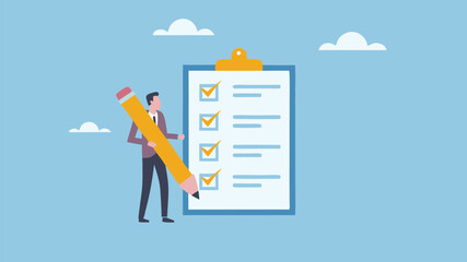Checklist Completed Man Marking Tasks Project Success Goal Achievement Flat