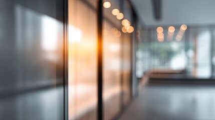 Dynamic office environment modern workspace blurred interior and door urban setting professional perspective