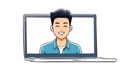 Laptop with Online Person PNG – Virtual Communication and Remote Work Illustration with Transparent Background