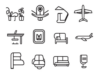 Modern airport vip lounge waiting area line drawing