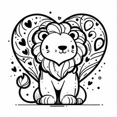 Adorable Lion with Heart Design for Kids' Art Projects
