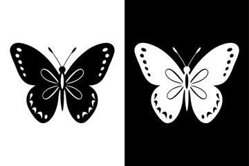 Butterfly Silhouette Vector Icon Black and White Design.