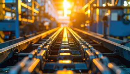 Fototapeta premium Industrial Conveyor System with Sunlight in Factory Environment