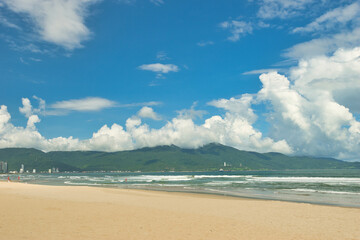 Fototapeta premium My Khe beach is a beautiful beach in Danang city, Vietnam. My Khe Beach is in Top 6 beautiful beach in the World By Forbes Magazine. 12.7.22