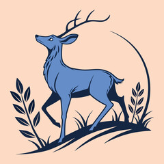 Deer in nature trees forest hunting logo
