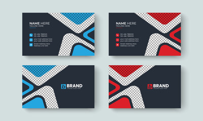 Professional creative and abstract business card design template. Template design for business card, visiting card, identity card, contact, branding, stationery, blue, red and black color.