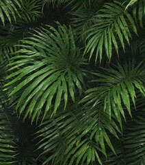 Fototapeta premium Intricate palm frond, vibrant green veins, lush texture, nature background, green, tropical background