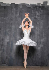 Naklejka premium Studio portrait of a ballerina in a white tutu