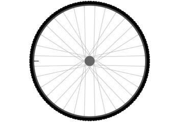 A close-up of a bicycle wheel, highlighting its spokes, hub, and tire—perfect for cycling and transportation themes. Vector.