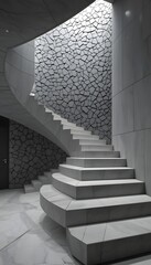 Modern Minimalist Staircase with Abstract Mosaic Wall