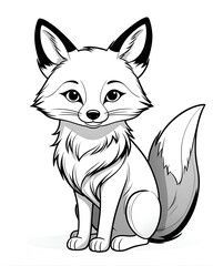 Fototapeta premium Fox coloring page for kids printable: cute cartoon fox outline drawing for children