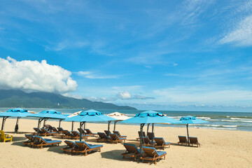 Obraz premium My Khe beach is a beautiful beach in Danang city, Vietnam. My Khe Beach is in Top 6 beautiful beach in the World By Forbes Magazine. 12.7.22