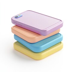 Colorful phone cases stacked in pastel hues.
