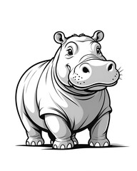 Naklejka premium Cartoon hippo illustration vector drawing of a cute hippo wearing a t shirt design