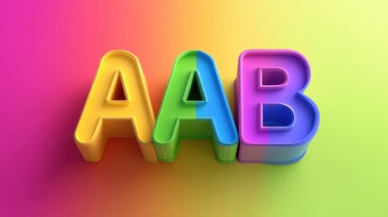 ABA 3d text in rainbow colors on solid rainbow colors background