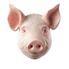 Close-up portrait of a light pink pig's head.