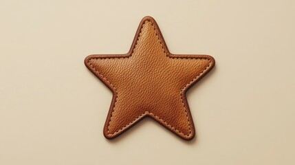 Brown star leather patch mockup on beige background