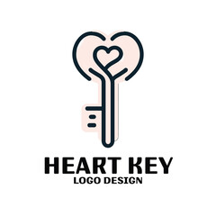 Heart Key Vector Logo Design