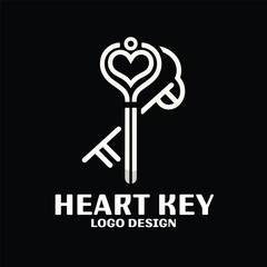 Heart Key Vector Logo Design