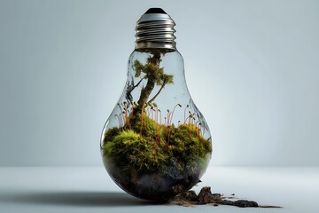 A miniature ecosystem thrives inside a glass lightbulb.