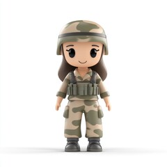 Cartoon soldier girl in camouflage uniform.