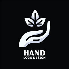 Hand With Leaf on Top Of It Vector Logo Design